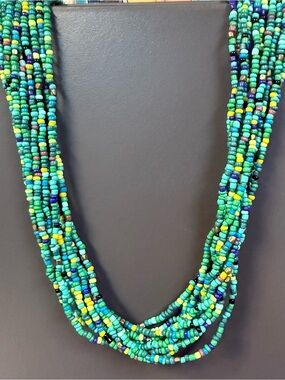 Multi Strand Turquoise, Blue-Green Seed Bead Necklace
